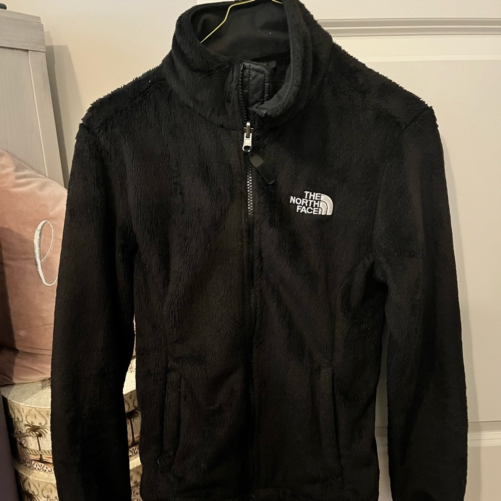The North Face black zip up fuzzy jacket. XS.